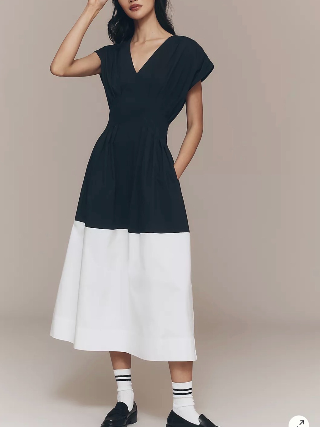 Anthropologie/Exquise V-Neck Black And White Colorblock Midi Dress